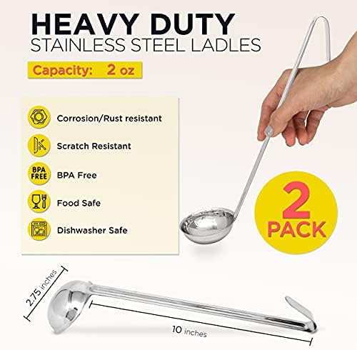Fit Meal Prep [2 Pack] 2 oz Stainless Steel Soup Ladle, One-Piece