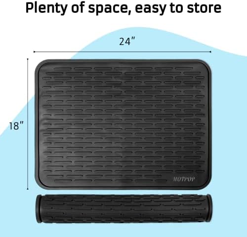 HOTPOP XXL 24"x18" Large Black Dish Silicone Drying Mat and Trivet