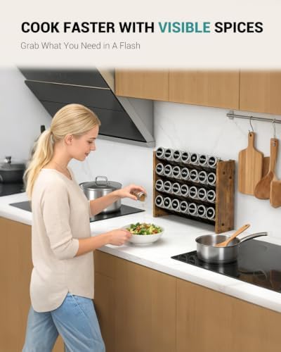 Spice Rack Organizer with 28 Glass Jars, for Cabinet Wall Mount