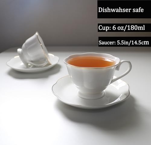 Guangyang 12 Pieces Tea Cup set Fine Porcelain 6oz Cup and Saucer set