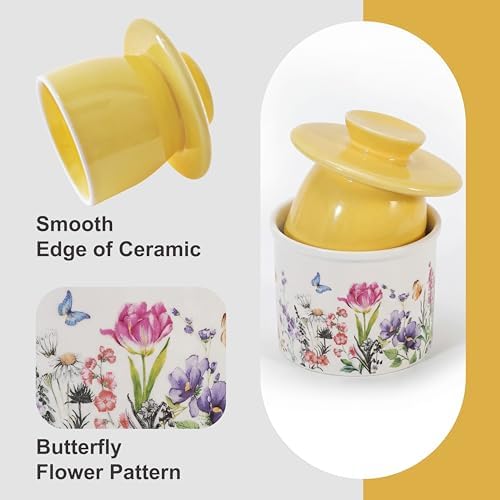 Butter Crock with Yellow Lid for Countertop, 3.9'' Butter Dish