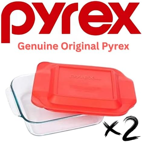 Pyrex 222 2-Qt Glass Baking Dish with Red Lid, 2-Pack