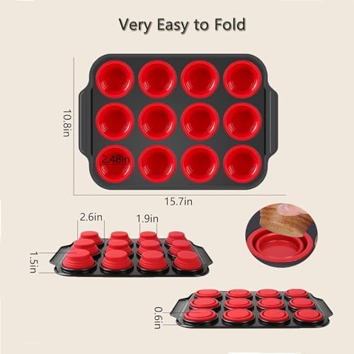 Silicone Muffin Pan, 12-Cup Nonstick Silicone Muffin Pans for Baking