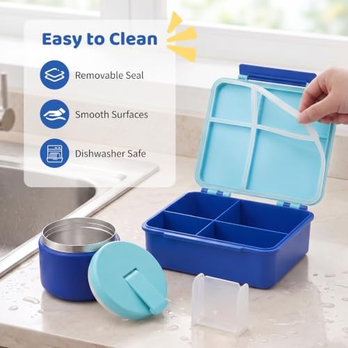 Pawtong Bento Lunch Box with 8oz Soup Thermo (Blue)