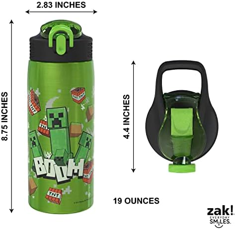 Zak Designs Minecraft Water Bottle for Travel and At Home, 19 oz