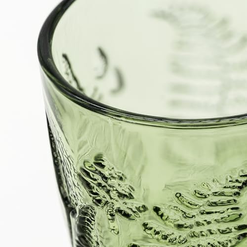 Green Drinking Glasses Set of 4, 16 oz Glass Cups, Vintage Fern