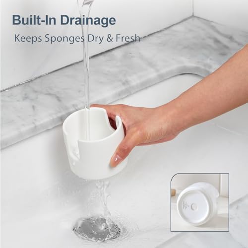 ONEMORE Ceramic Sponge Holder for Kitchen Sink, White