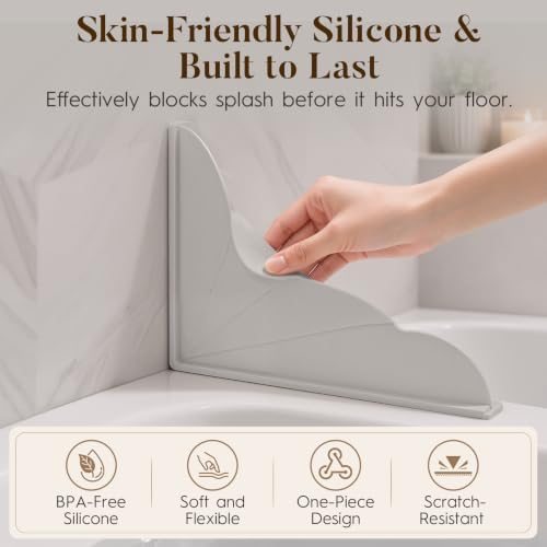 No Adhesive Silicone Splash Guard for Bathtub, 2-Pack Light Grey