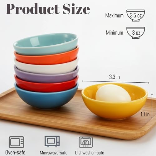 ZENFUN Set of 8 Ceramic Pinch Bowls Set, 3.5 Oz Porcelain Round Sauce