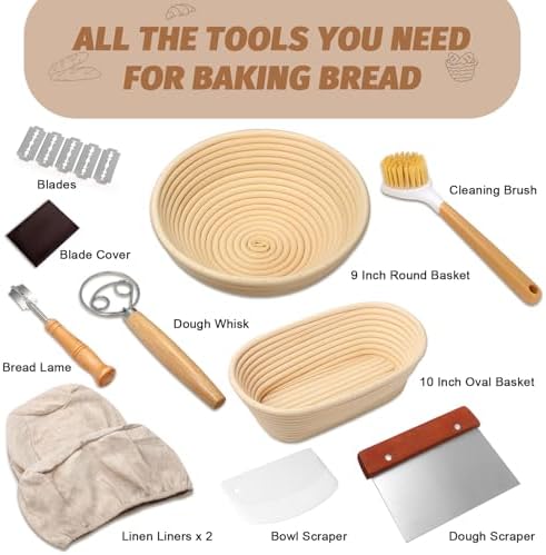 Sourdough Proofing Basket Gift Set, 9" Round and 10" Oval