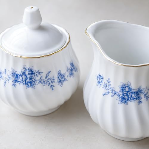 Sugar and Creamer Set - Porcelain Sugar and Creamer Floral Vintage Tea