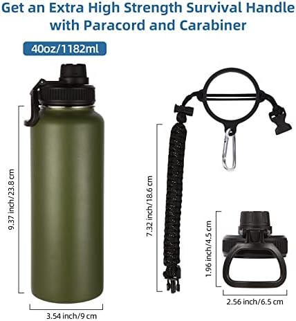 Volhoply 40 oz Insulated Water Bottles Paracord Handle, Stainless
