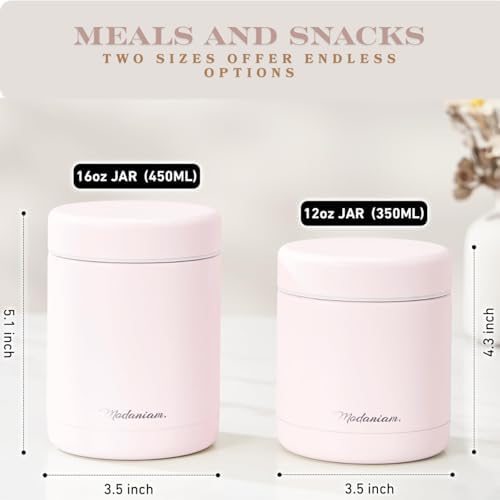 Modaniam Stainless Steel Insulated Food Jar Set, 16oz + 12oz, Pink