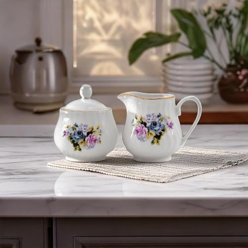 Sugar and Creamer Set - Porcelain Sugar and Creamer Vintage Tea Set