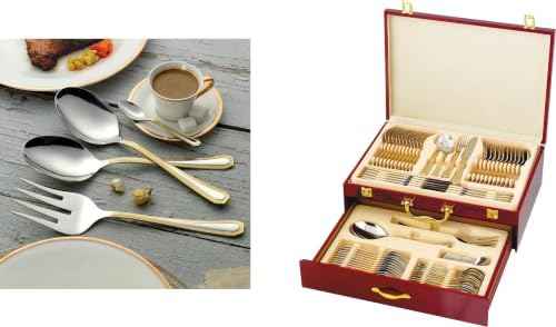 75-Pc Luxury Flatware Set for 12 w/Storage Case 24K Gold Premium