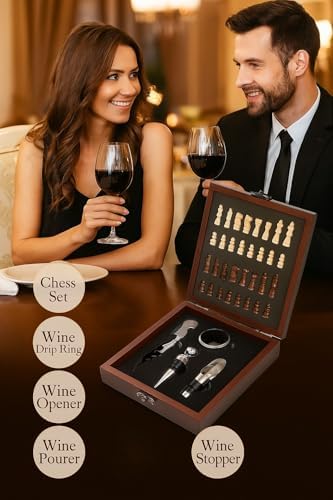Wine Gift Box with Chess Set - Accessory Set with Wine Opener, Wine