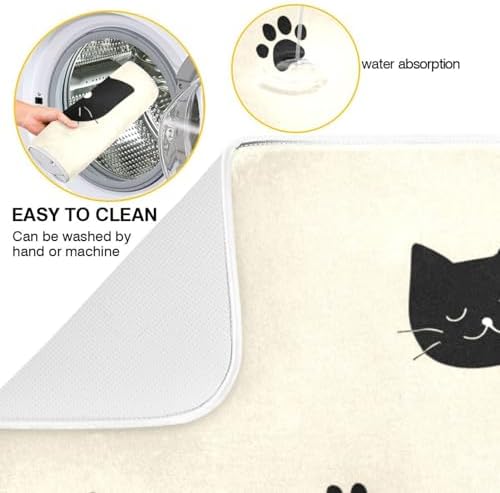 OTVEE Cute Cat Art Dish Drying Mat for Kitchen Counter Absorbent Heat