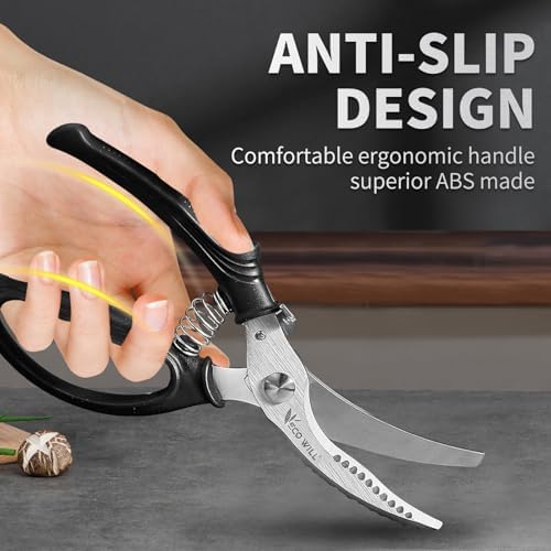 Heavy Duty Kitchen Poultry Shears with 2 Springs, Non-Slip Handle &