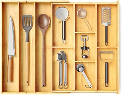 SpaceAid Bamboo Expandable Utensil Drawer Organizer