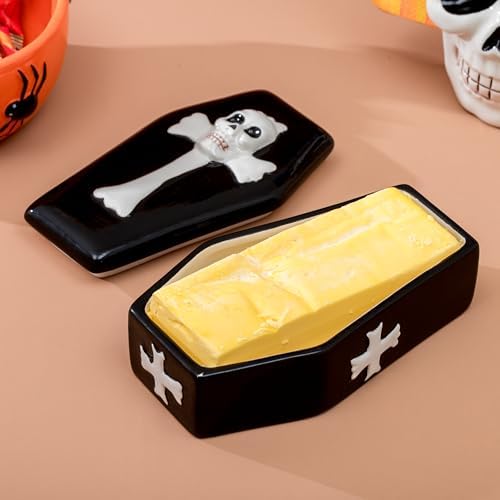 Halloween Butter Dish - Coffin Design, Ceramic, Perfect for Spooky