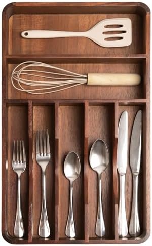 KitchenEdge Acacia Silverware and Utensil Organizer, 10.5 Inch