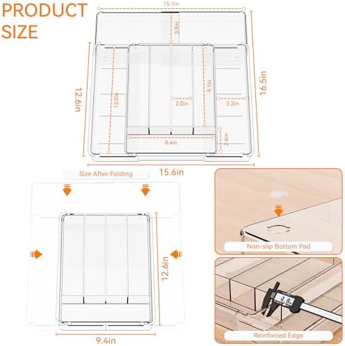Yieach Acrylic Clear Expandable Kitchen Utensil Drawer Organizer and