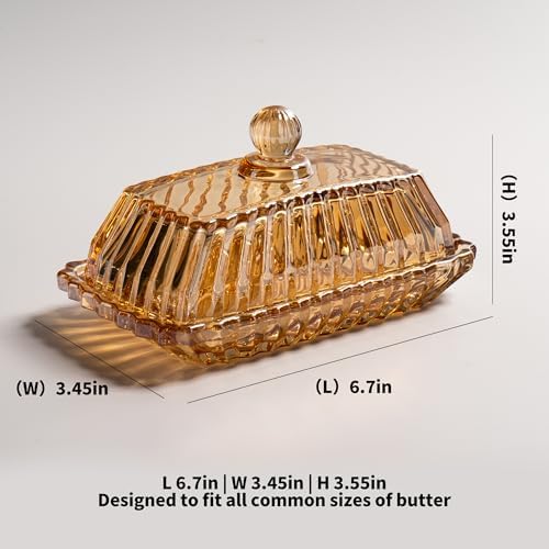 Champagne Color Glass Butter Dish with Lid for Countertop