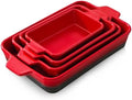 Ceramic Casserole Dish Set with Handles, Set of 4, Red