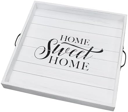 Stonebriar Square Worn White Home Sweet Home Decorative Wooden Tray