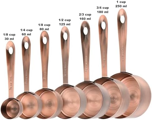 Copper Measuring Cups and Spoons Set of 18, 7 Measuring Cups, 9