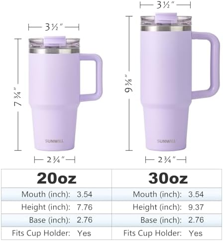 SUNWILL 20 oz Tumbler with Handle and Straw Leak Proof,Travel Coffee