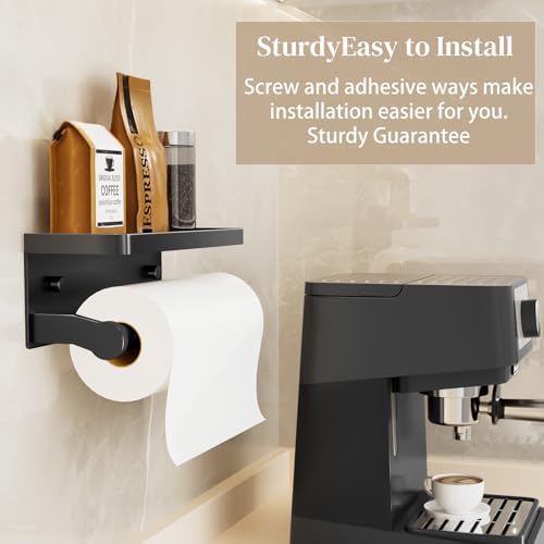 Black Wall Mount Paper Towel Holder with Shelf