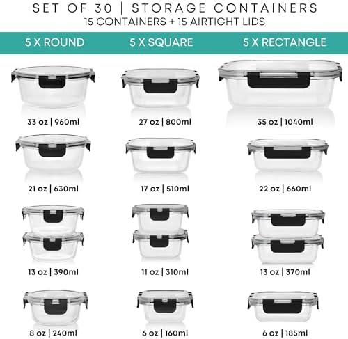 Razab 30 PC Glass Food Storage Containers with Lids