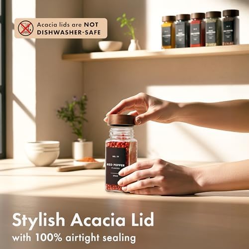 EDELHAUS 24x Glass Spice Jars with Acacia Wooden Lids