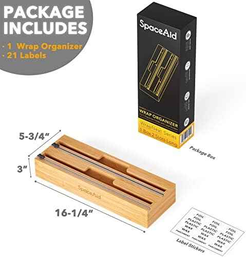 SpaceAid 2 in 1 Long Wrap Dispenser (Need 3" Deep Drawer) with Cutter, Plastic Wrap, Aluminum Foil Dispenser for Kitchen Drawer, Bamboo Roll Organizer Holder, Compatible with 15" Roll