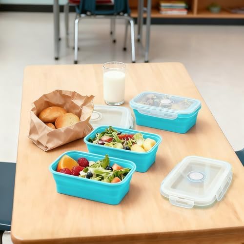 3 Pack Collapsible Silicone Food Storage Containers with Lids, Blue