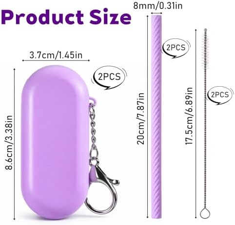 2 Set Travel Straws Portable Silicone Straws with Case,Reusable Straw