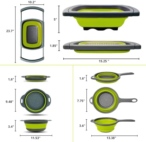 3PCS Green Foldable Kitchen Strainer Set – Silicone Colander