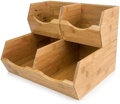 Bamboo Pantry Storage Bins - Stackable Potato & Onion Storage Bin Set