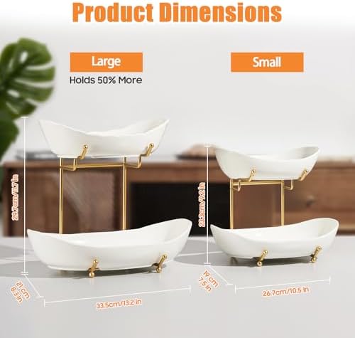 2 Tier Fruit Bowl, Ceramic Fruit Basket for Kitchen Counter