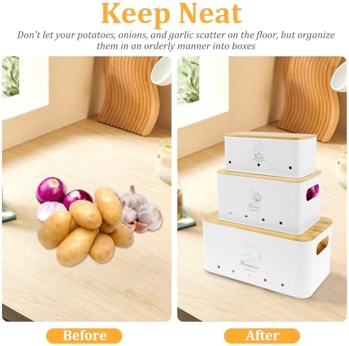 3 Pcs Onion Garlic Potato Storage Box Set, Carbon Steel Potato Onion