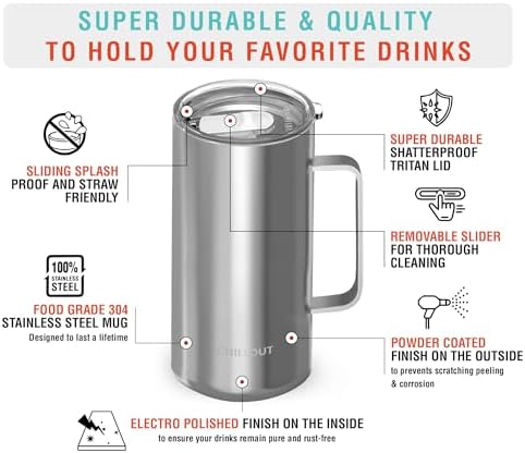 CHILLOUT LIFE Stainless Steel 20 oz Vacuum Insulated Coffee Mug with