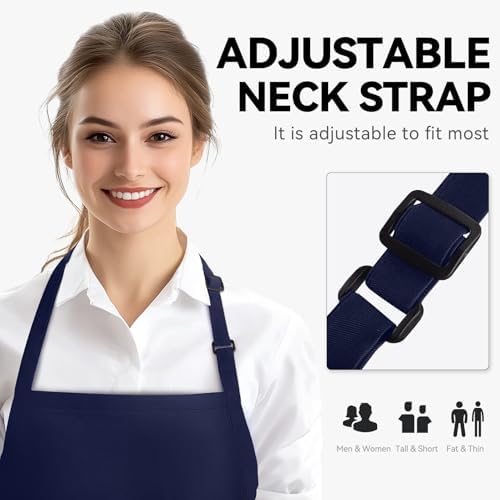 NLUS Kitchen Cooking Apron with 3 Pockets, Adjustable Bib Apron Chef