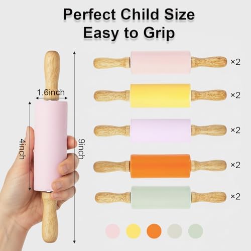 10-Pack 9" Kids Silicone Rolling Pins for Baking & Play