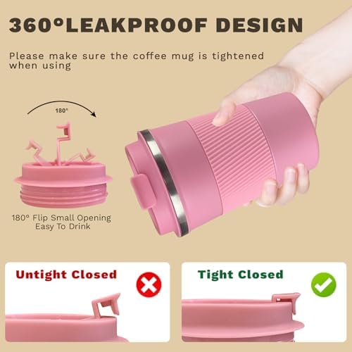 Vacuum Insulated Stainless Steel Travel Coffee Mug,Leak Proof Cup with