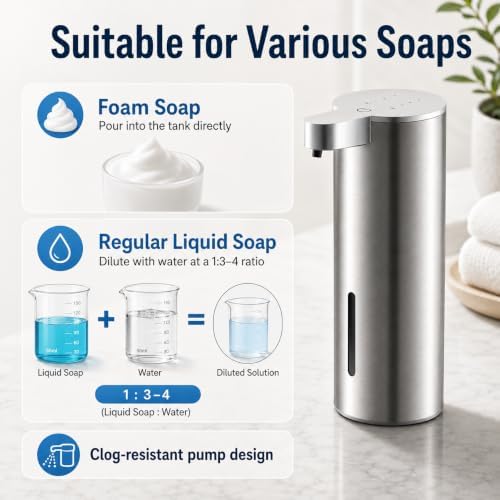 Automatic Foaming Hand Soap Dispenser, Rechargeable Stainless Steel