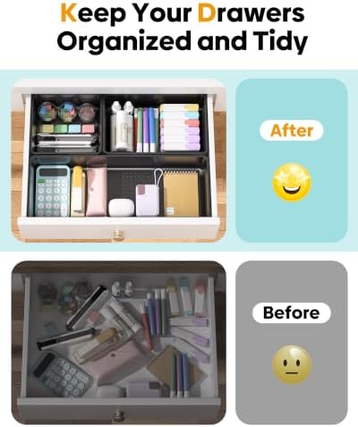 10 Pack Large Size Plastic Drawer Organizers Set, 3 Sizes Desk Drawer