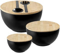 Large Salad Bowls with Bamboo Lids Set of 3, Mixing Nesting Bowls