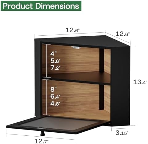 kiplant Black Corner Bread Box for Kitchen Countertop - Bamboo Wood, Wavy Acrylic Door, Adjustable 2-Layer Bread Storage Container, Large Bread Holder