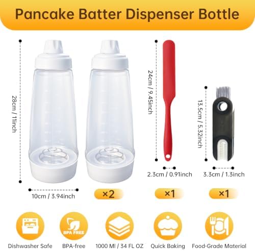Pancake Batter Dispenser Bottle,34oz,BPA-Free Dishwasher-Safe